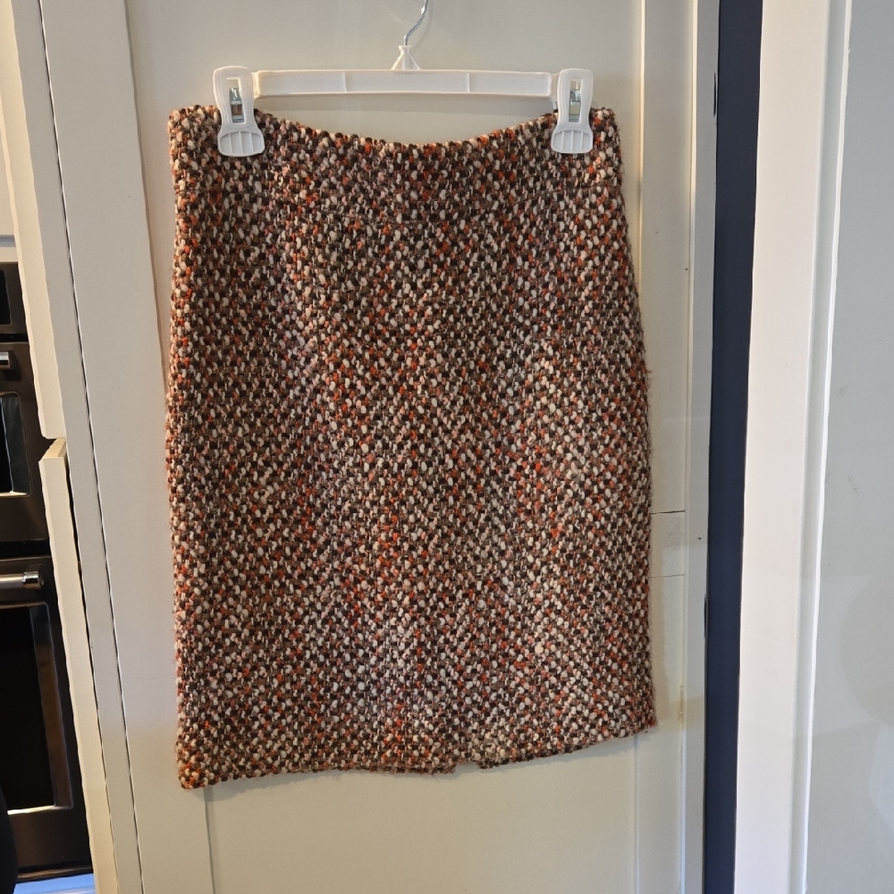 J. Crew Brown and Orange Tweed Pencil Skirt